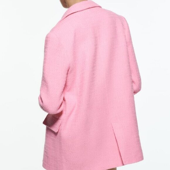 NWT Zara Women's Double Breasted Textured Tweed Blazer Size XXL Pink - Picture 5 of 14
